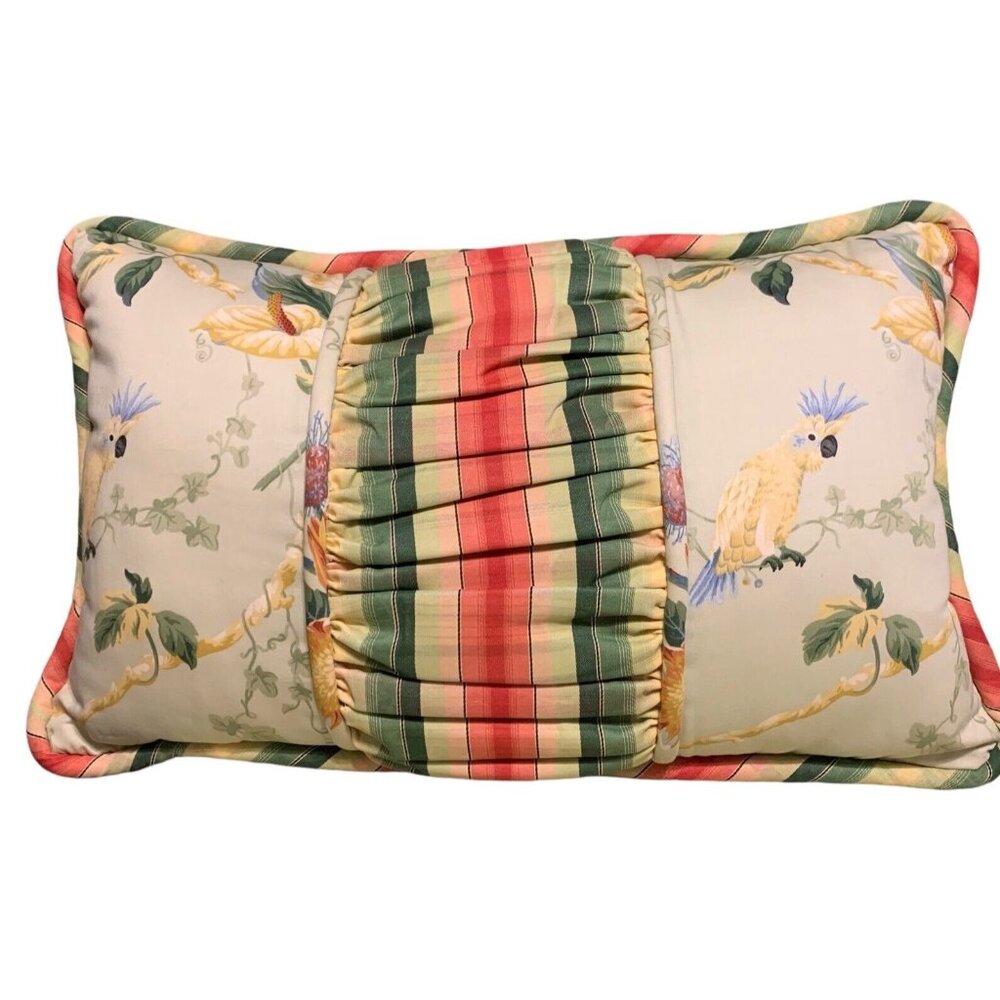 Decorative Multicolor Throw Pillow Bird Tropical Parrot Design 24” X 15”